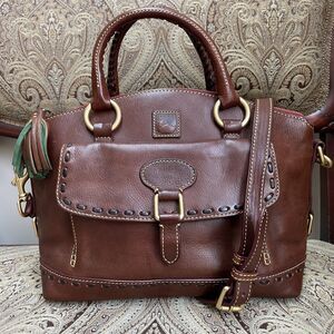 Dooney & Bourke Florentine Leather Pocket Satchel Bag Purse Dark Brown